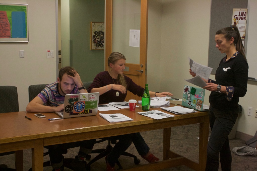 Editorial Managing Editor Nicky Ouellet, Copy Chief Reagan Colyer and Staff Photographer Jake Green settle in for a long night as the rest of the team files out.