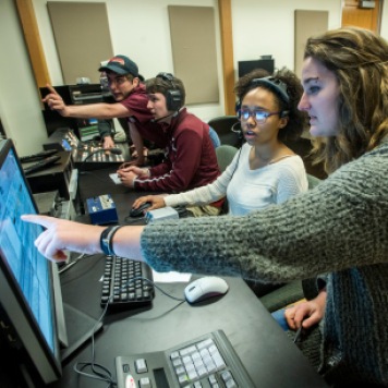 High school students learn the ins and outs of video and TV production during High School Journalism Day. Photo by Todd Goodrich.